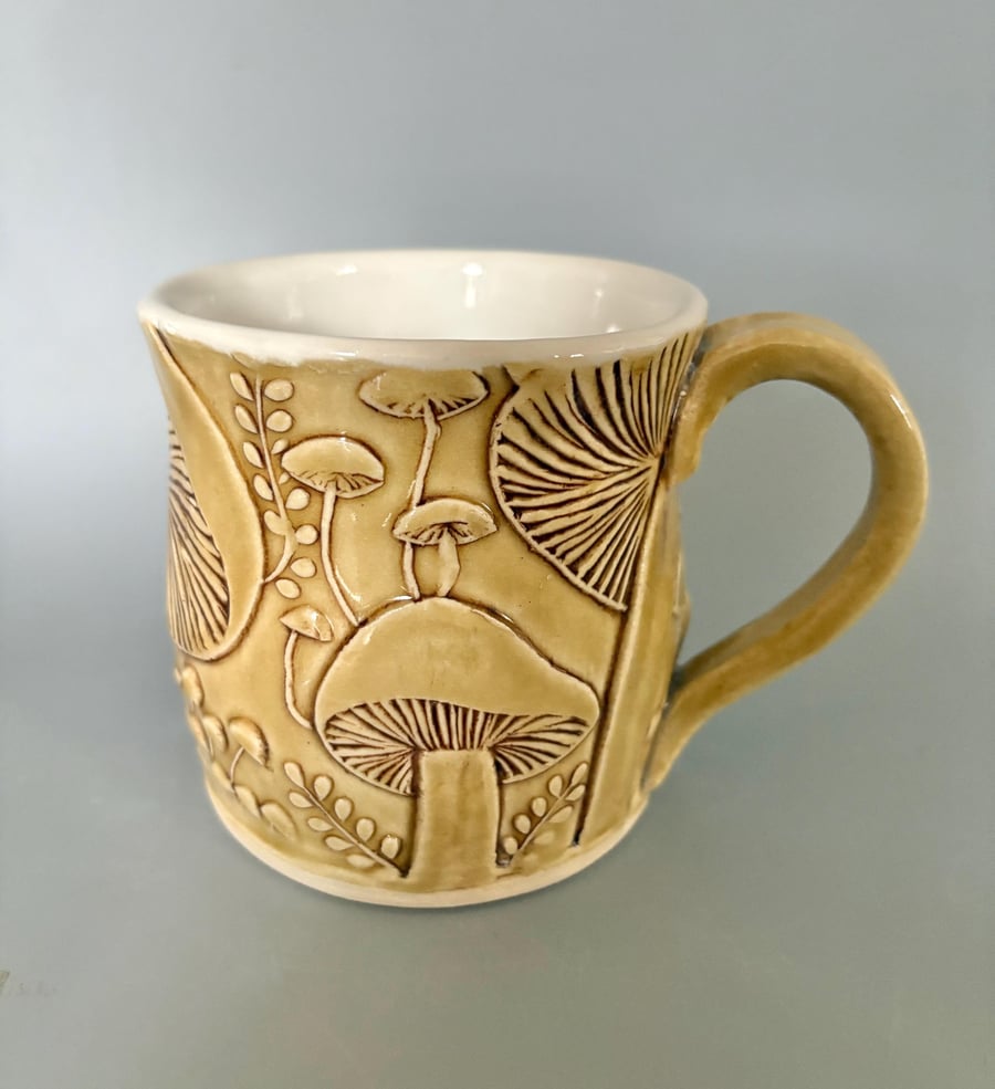 Handmade Ceramic Coffee Mug: Brown Mushroom fungi design