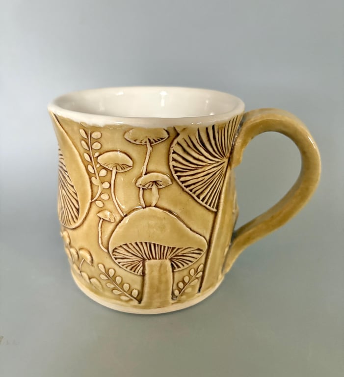 Handmade Ceramic Coffee Mug: Brown Mushroom fungi design