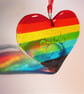 PAW PRINT Fused Glass Rainbow Heart