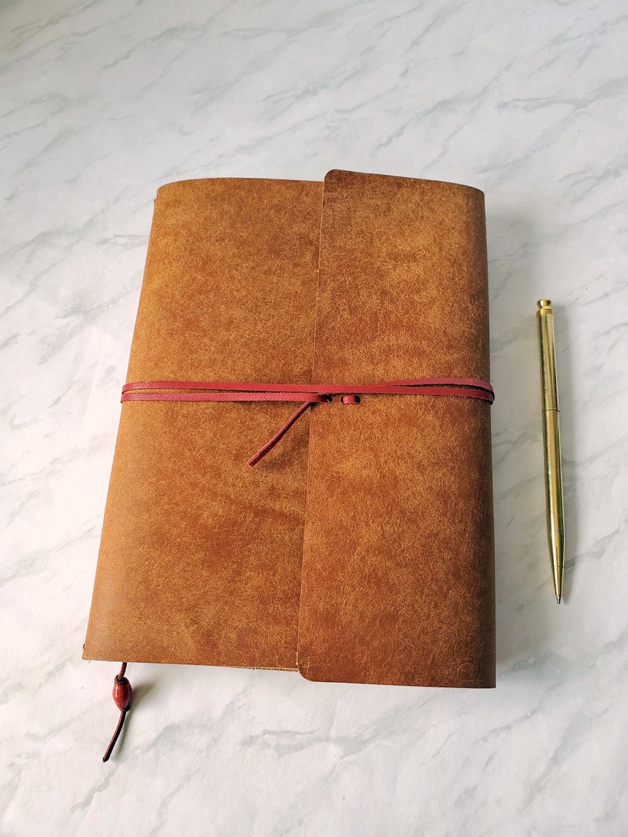 A5 Tan Leather Notebook Cover. Gift Set. Gifts for Writers. Made to Order