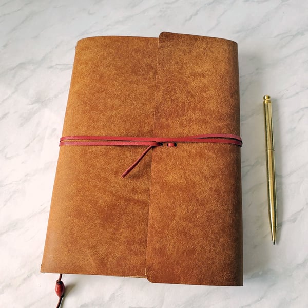 A5 Tan Leather Notebook Cover. Gift Set. Gifts for Writers. Made to Order