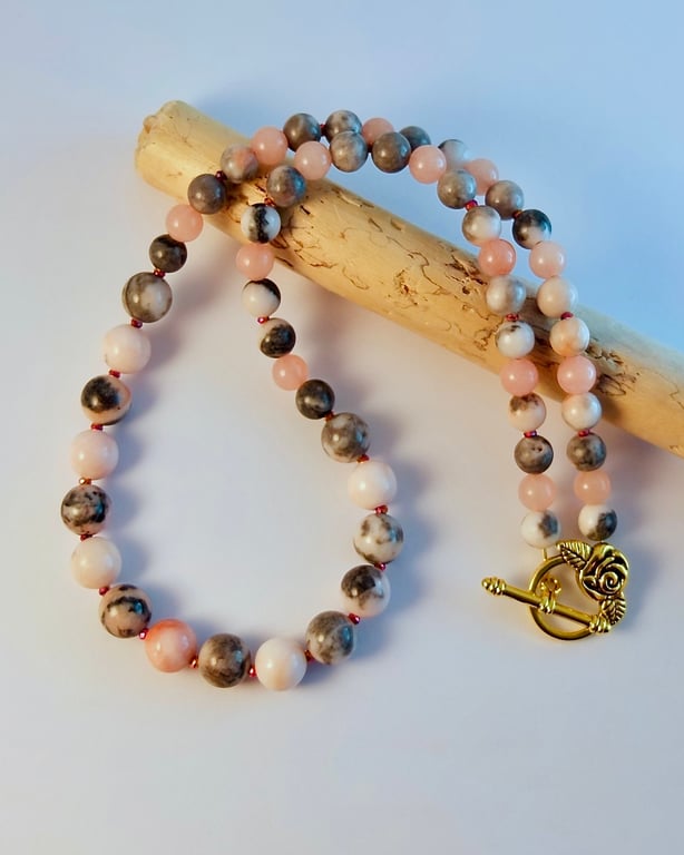 Pink Zebra Jasper & Pink Opal Necklace, Birthday. Anniversary, Gifts For Her