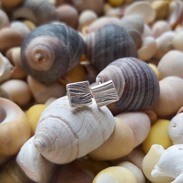 Fistral Bay surf & wave textured coastal earrings -handmade silver mini studs