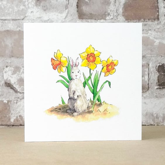 Card Blank Bunny Daffodils