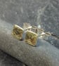 Tiny square stud earrings 18ct gold and silver - Image 1