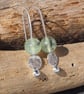Earrings, Prehnite and hammered silver disc drop earrings, recycled silver, ARC