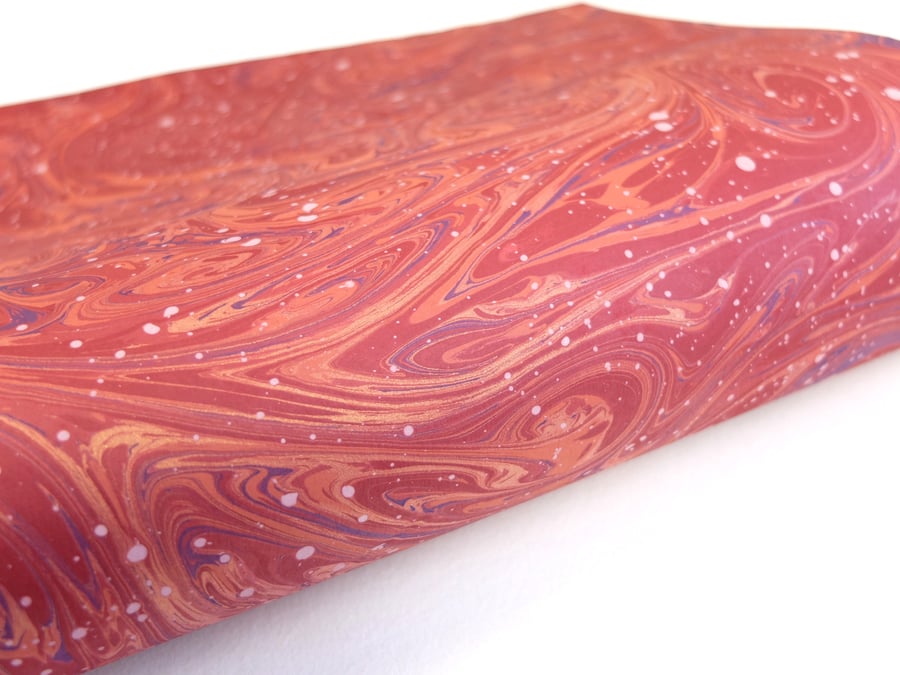 A3 Marbled paper sheet red gold fantasy pattern 