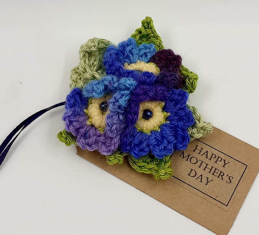 Reserved for Cristina. Crochet Blue Flowers Brooch 