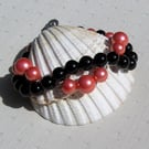 SALE Black Onyx & Coral Shell Pearl Gemstone Wave Bracelet- SALE PRICE