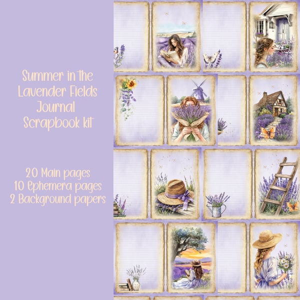 Summer in the Lavender fields Scrapbooking, Ephemera, Journal, Digital Download