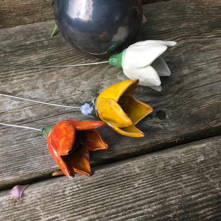 Ceramic orange flower for table decoration, garden, flower posy. flower gift