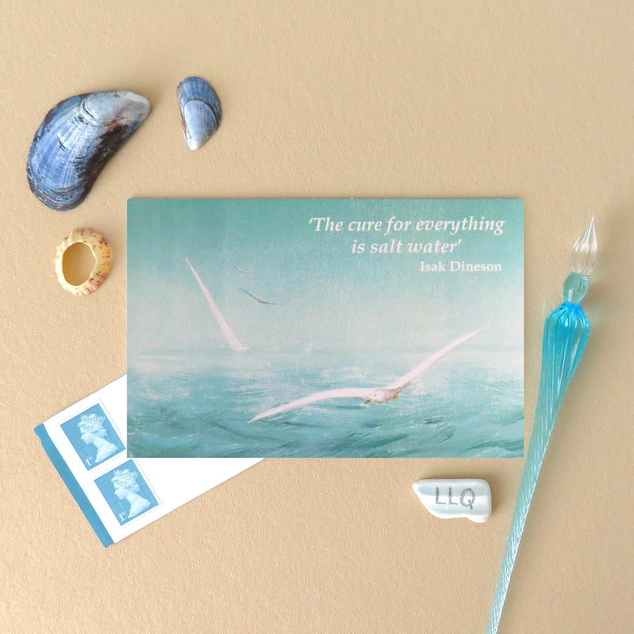 Cure for everything is salt water inspirational quote art card plastic free