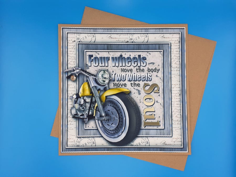 Motorbike Birthday Card, 8x8inches, 20x20cms 