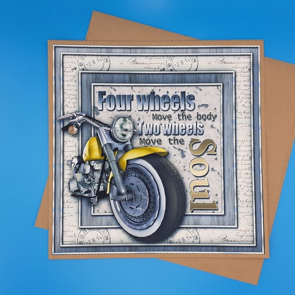 Motorbike Birthday Card, 8x8inches, 20x20cms 