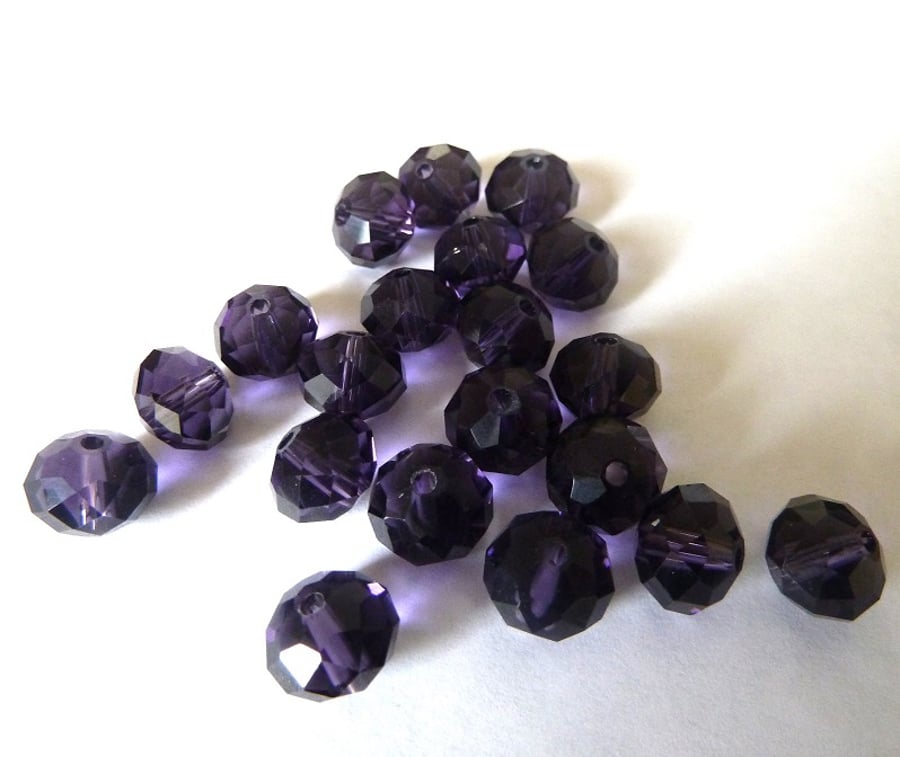 20 purple crystal glass rondelle beads