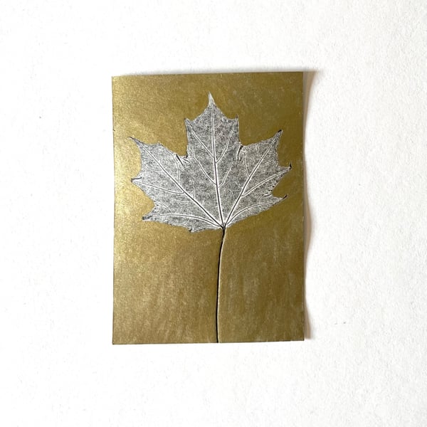 ACEO Leaf Monoprint With Gold Background 