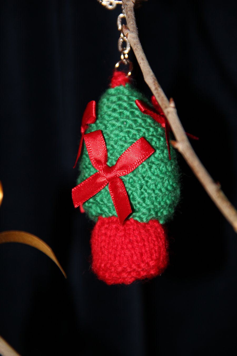 Hand Knitted Christmas Tree Keyring