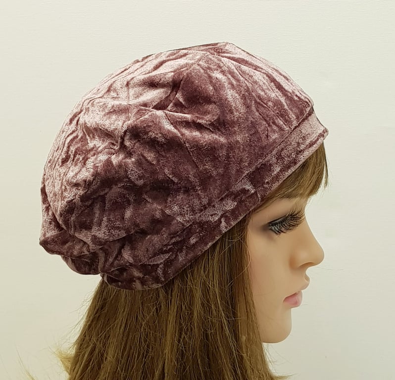 Crushed velvet beret for women, lined tam, spring autumn french style hat