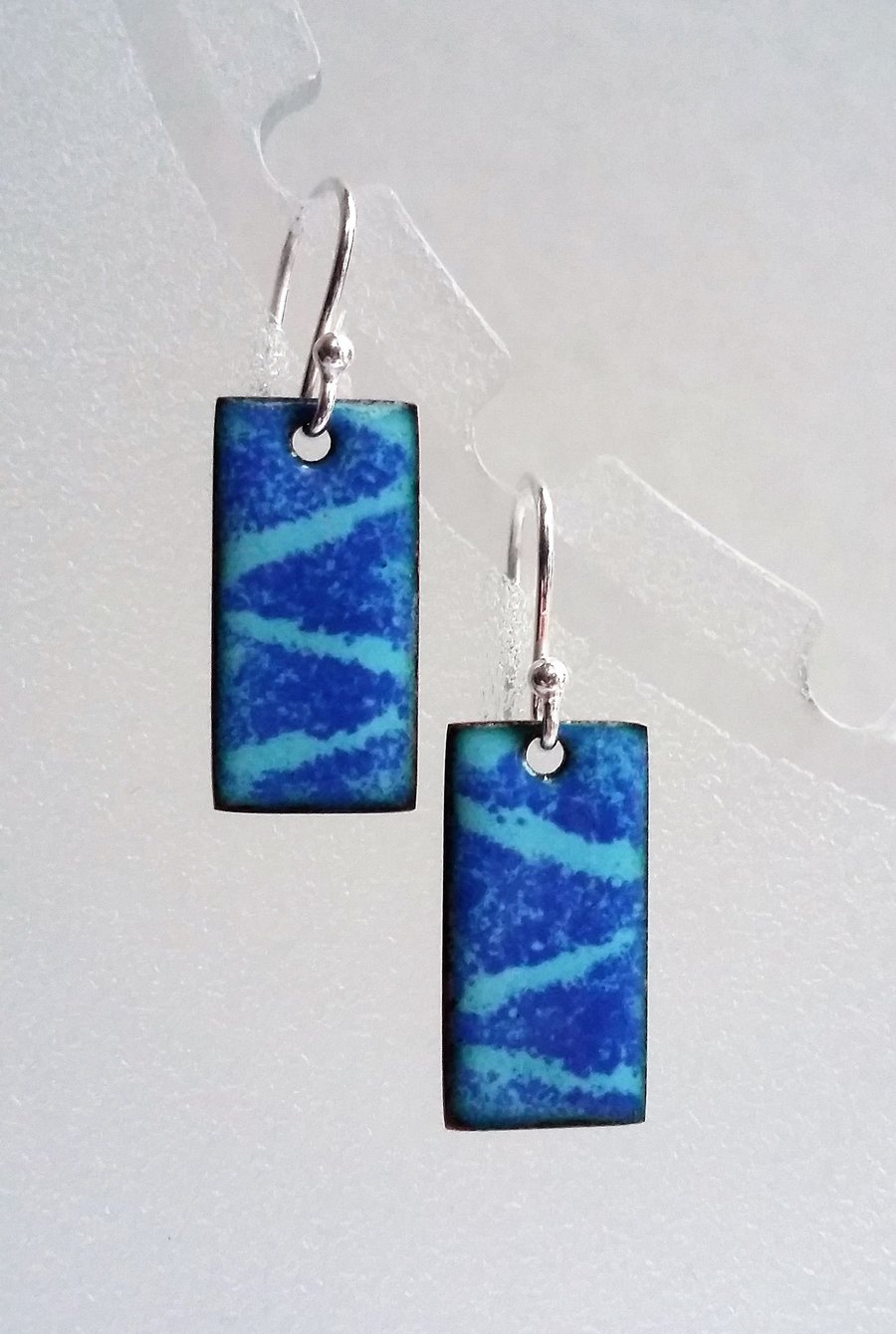 Blue rectangular enamelled copper earrings 104