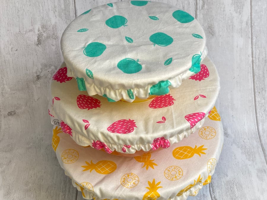 Reusable bowl covers - set of three in fruity designs
