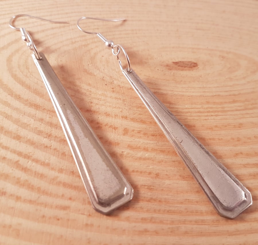 Upcycled Silver Plated Grecian Sugar Tong Handle Drop Dangle Earrings SPE111706