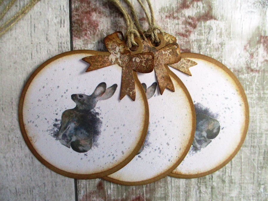 Bauble Watercolor Style Hare Gift Tags set of 3