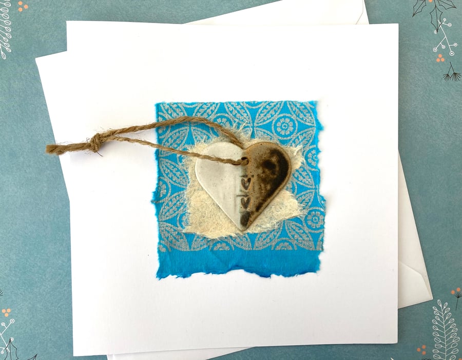 Ceramic love heart hand made card, blank card, gift idea