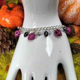 Halloween purple skull beaded charm bracelet
