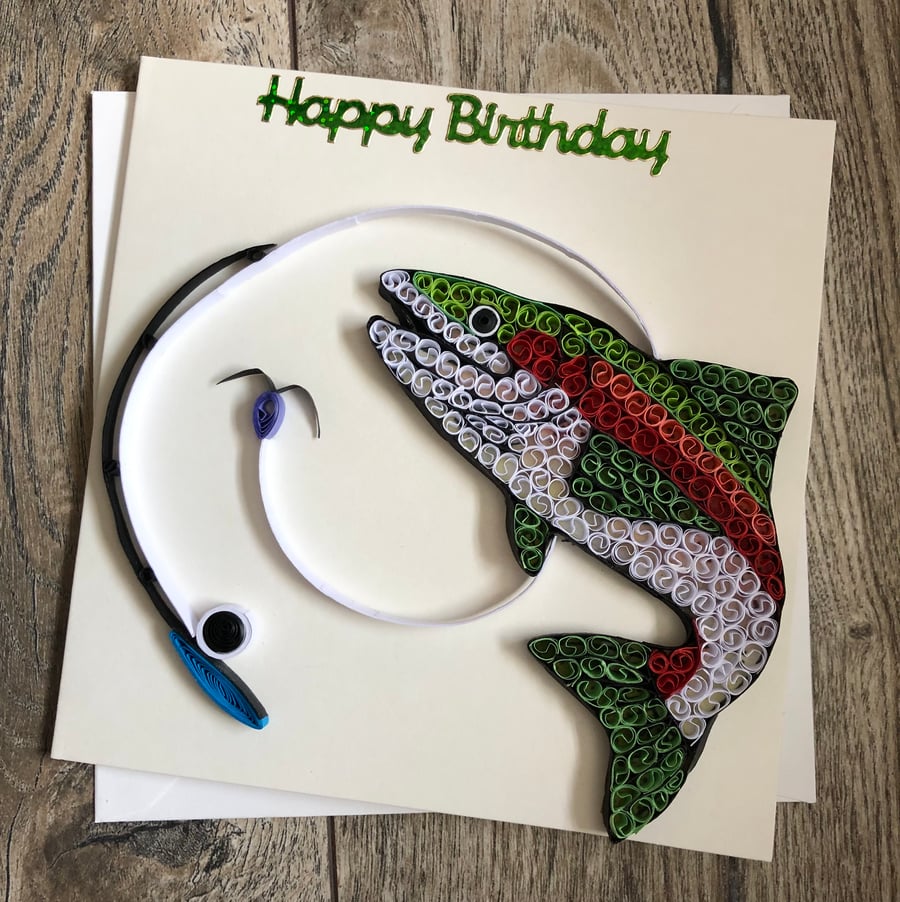 Handmade quilled fishing card