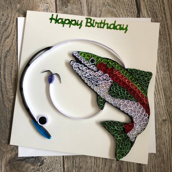 Handmade quilled fishing card