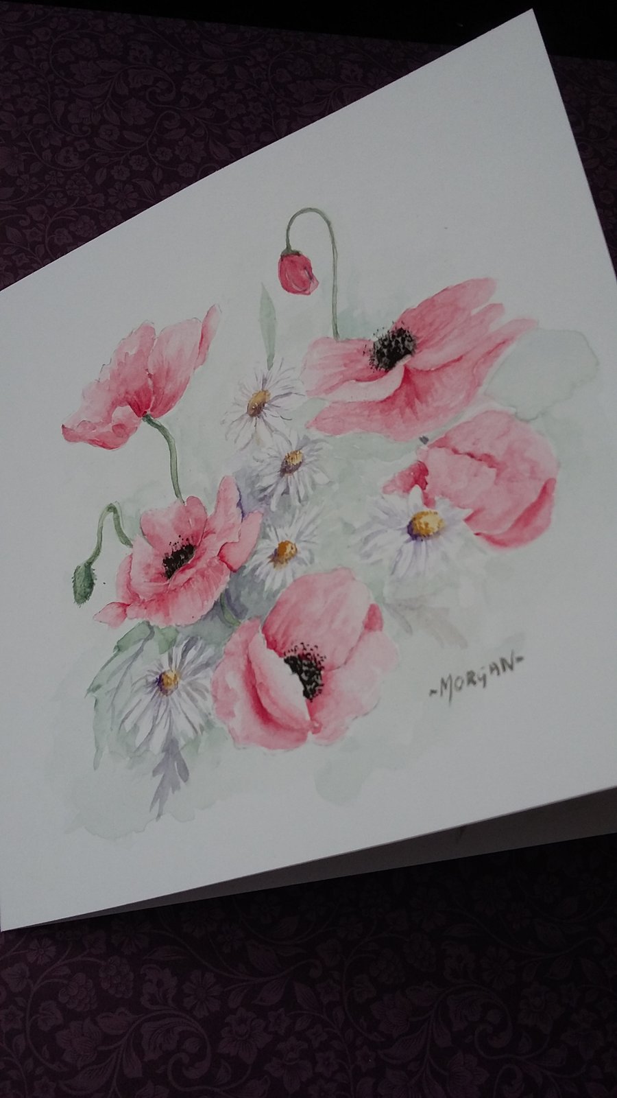 HAND PAINTED WATER COLOUR POPPY CARD
