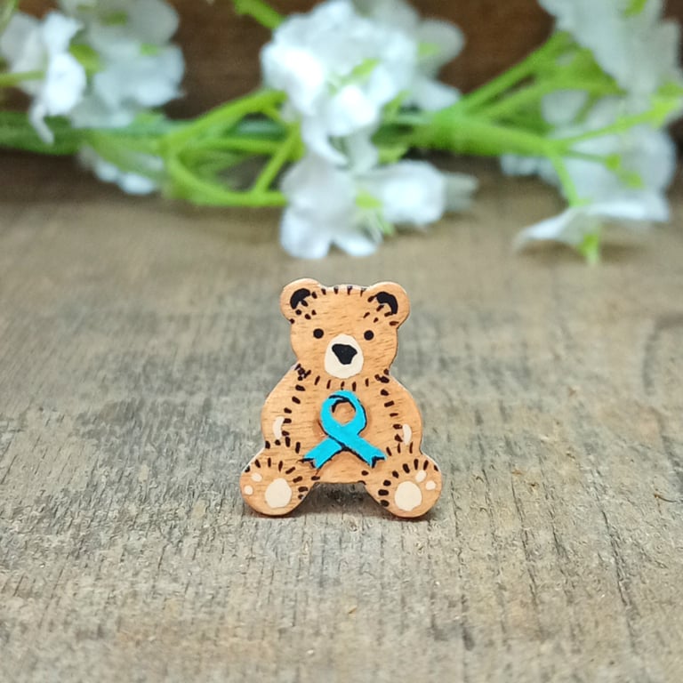 Tiny Ovarian Cancer Ribbon Badge, Handmade Ovarian Cancer Awareness Bear Pin