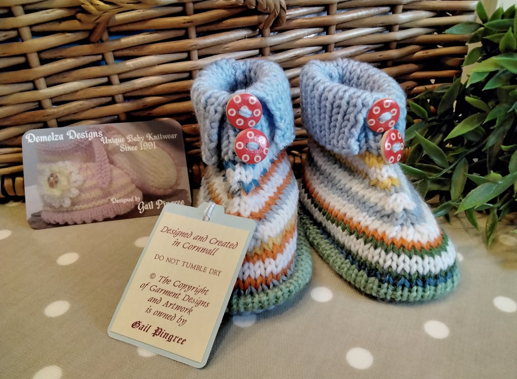Designer Baby Pure Merino Wool Hand Knitted Booties  0-6 months