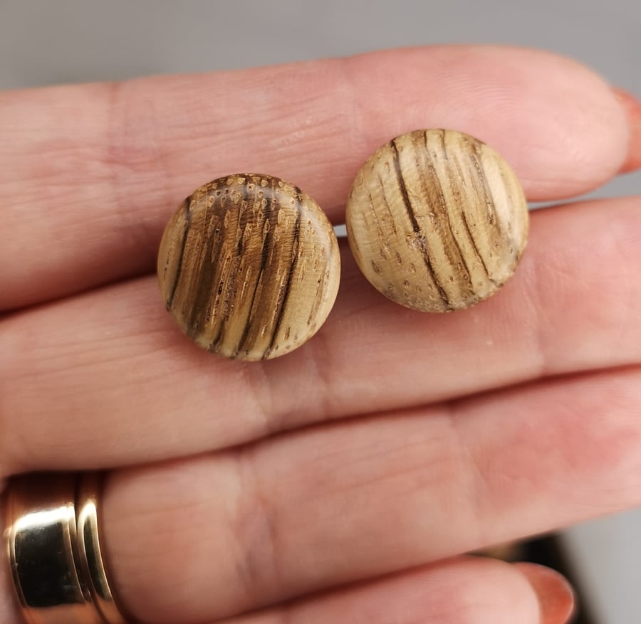Woodturned Stud earrings in Zebrano wood