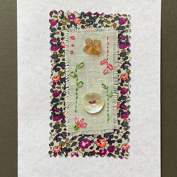 Hand Embroidered Flower Card