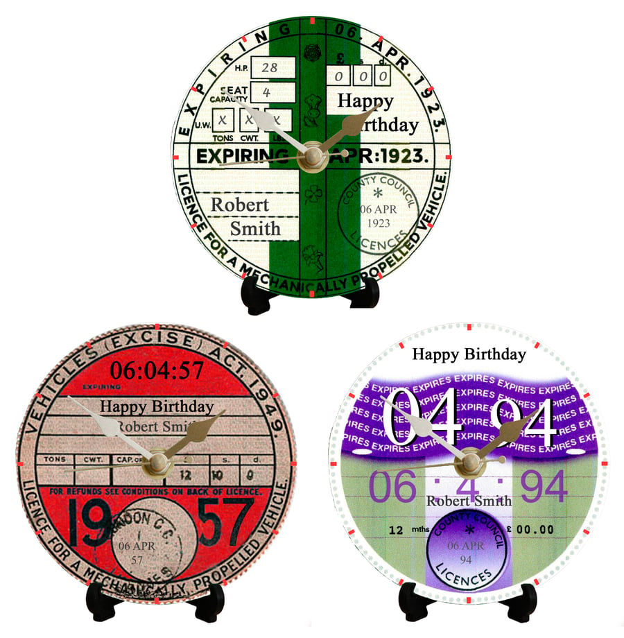 Personalised Car Tax Disc Clock (Supplied fully built and boxed)