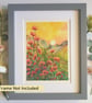 Poppy sunset with furrowed hills, original landscape painting, wall art