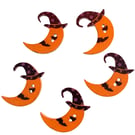 Wooden Moon Buttons Halloween Button Witch Hat Set of 5 for crafting decorations