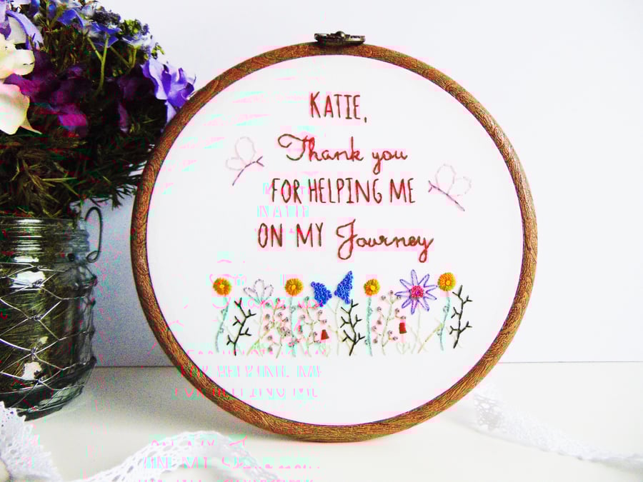 Personalised Thank You Gift, Hand Embroidery Hoop Art, Appreciation Gift 