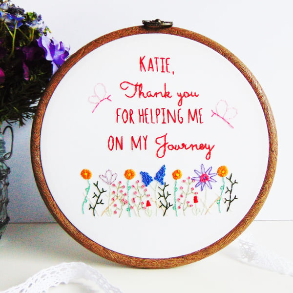 Personalised Thank You Gift, Hand Embroidery Hoop Art, Appreciation Gift 