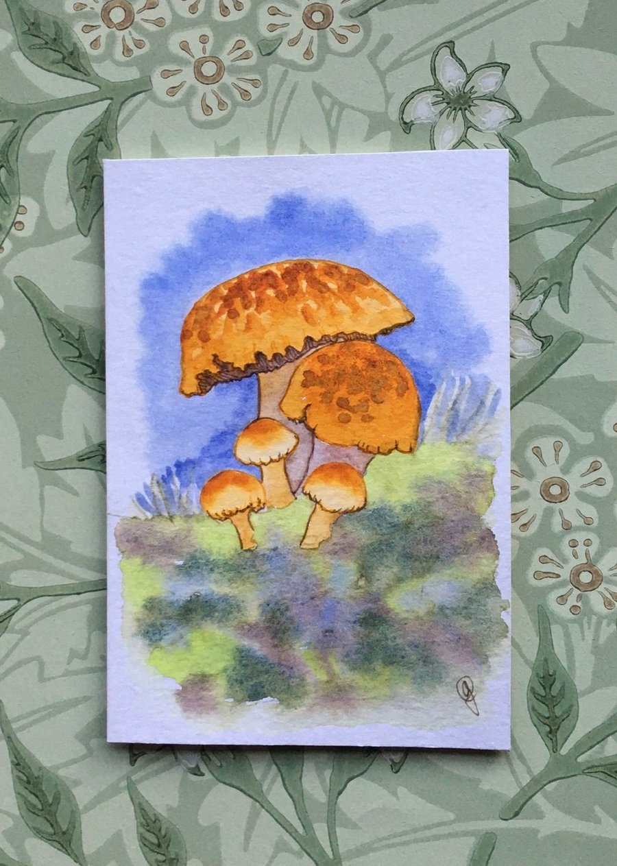 Toadstool original art greetings card