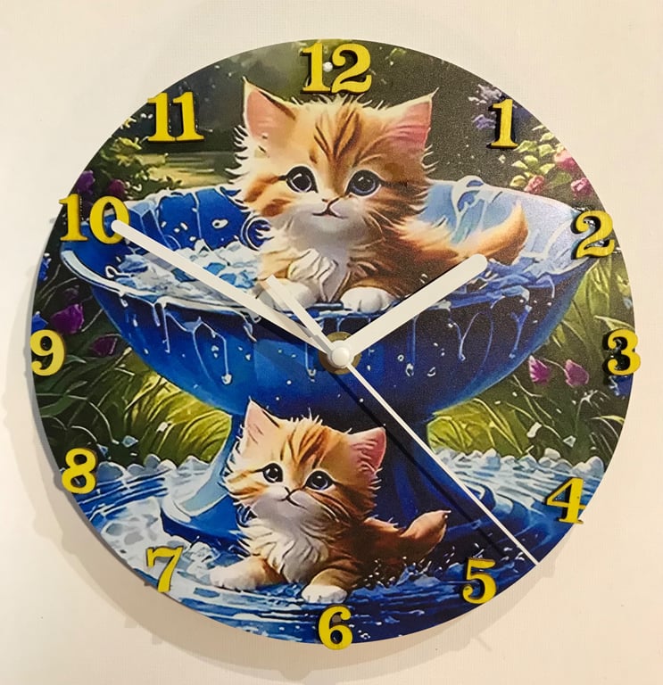 Novelty Handmade Kitten Wall Clock