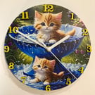 Novelty Handmade Kitten Wall Clock