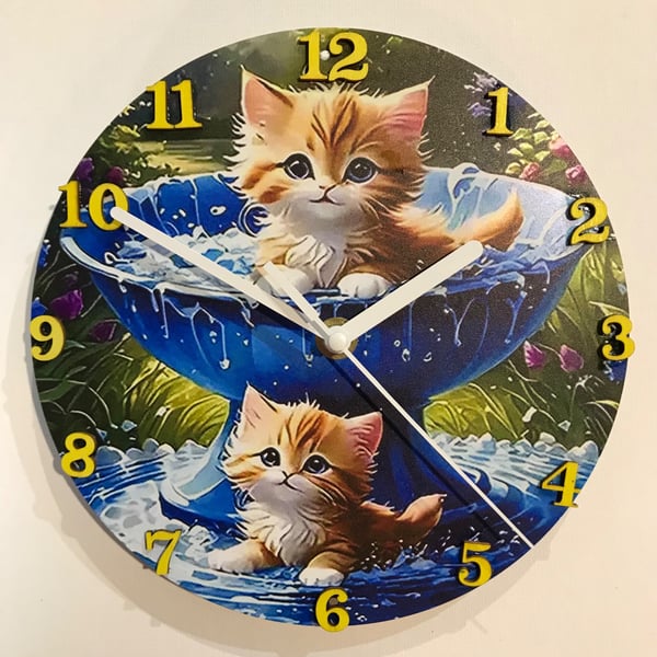 Novelty Handmade Kitten Wall Clock