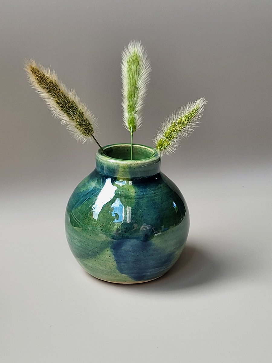 green and blue ceramic bud vase 