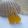 Yellow sea glass earring, beach glass earrings, Spanish sea glass sterling wave