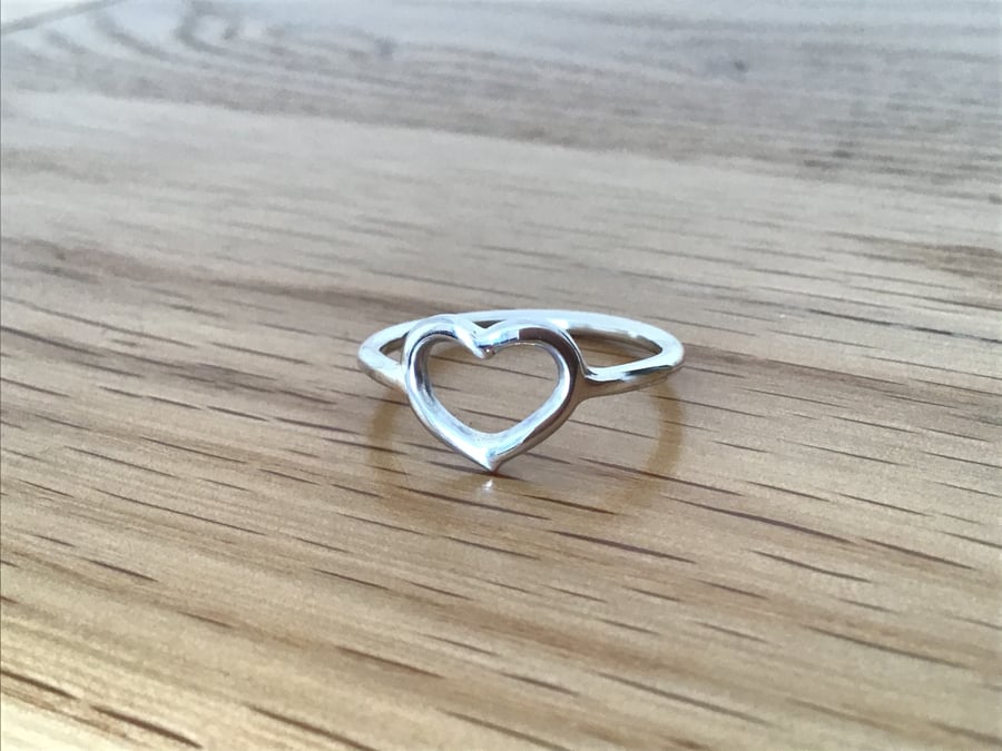 Sterling silver open Heart dainty ring