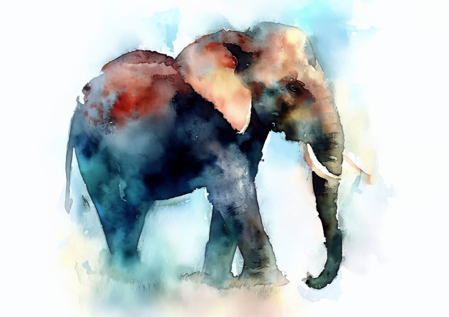 Watercolor Elephant Portrait Print - Elegant 5x7 Art for Wildlife Enthusiasts 