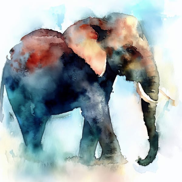 Watercolor Elephant Portrait Print - Elegant 5x7 Art for Wildlife Enthusiasts 