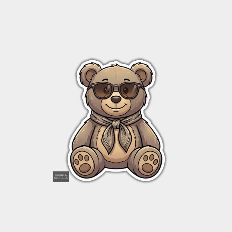 Funny Vinyl Die Cut Sticker For Adults - Cute Teddy Bear With Scarf